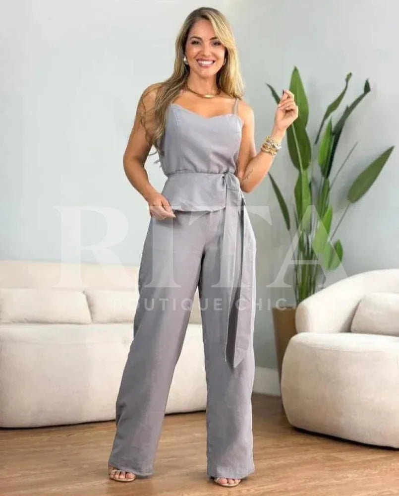 macacão Longo Duas Amarrações cinza / p