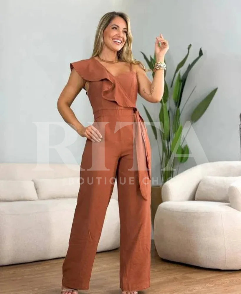 macacão Longo Duas Amarrações marrom / p